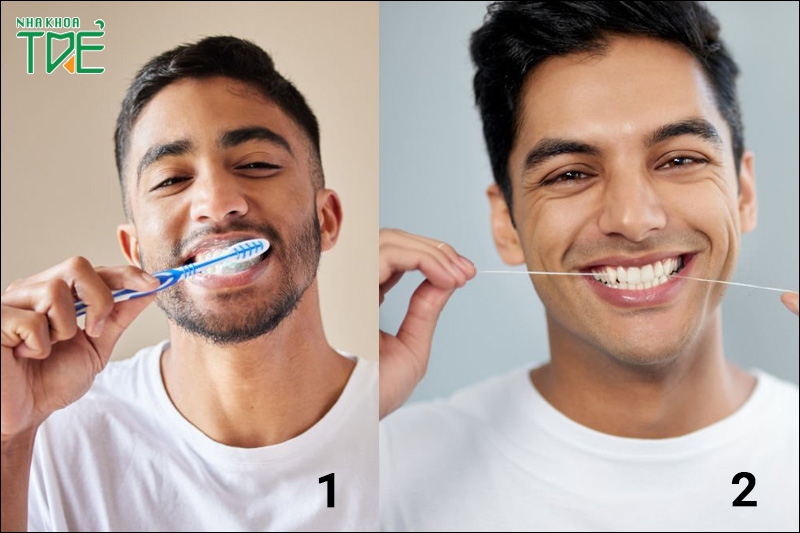 Nên đánh răng trước khi sử dụng chỉ nha khoa